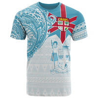 Fiji Polynesian T Shirt Fijian Flag with Coat of Arms Unisex Blue - Polynesian Pride
