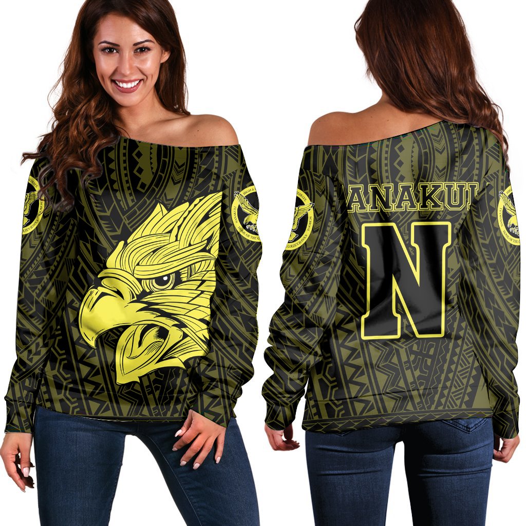 Hawaii - Nanakuli High School Hawk Polynesian Women's Off Shoulder Sweater - AH Black - Polynesian Pride