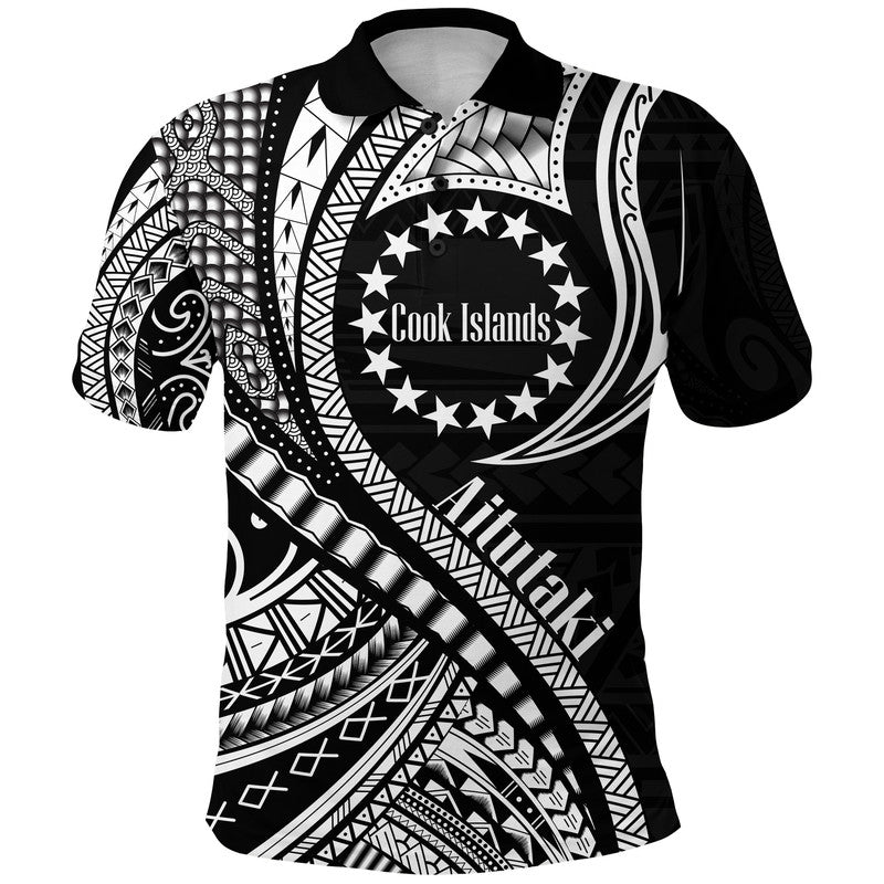 Aitutaki Cook Islands Polo Shirt Black Polynesian Wave Style LT9 Adult Black - Polynesian Pride