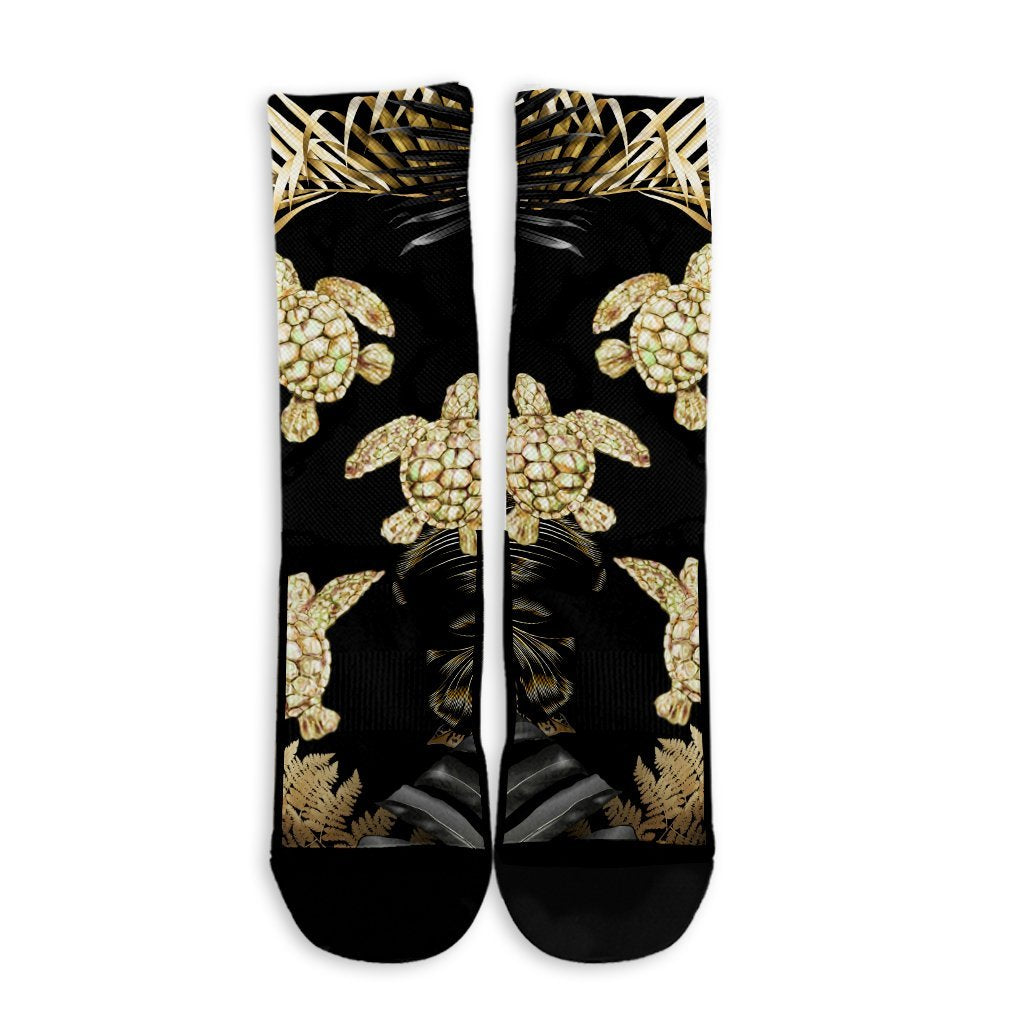 Hawaiian - Golden Tropical Turtle Crew Socks AH - Polynesian Pride