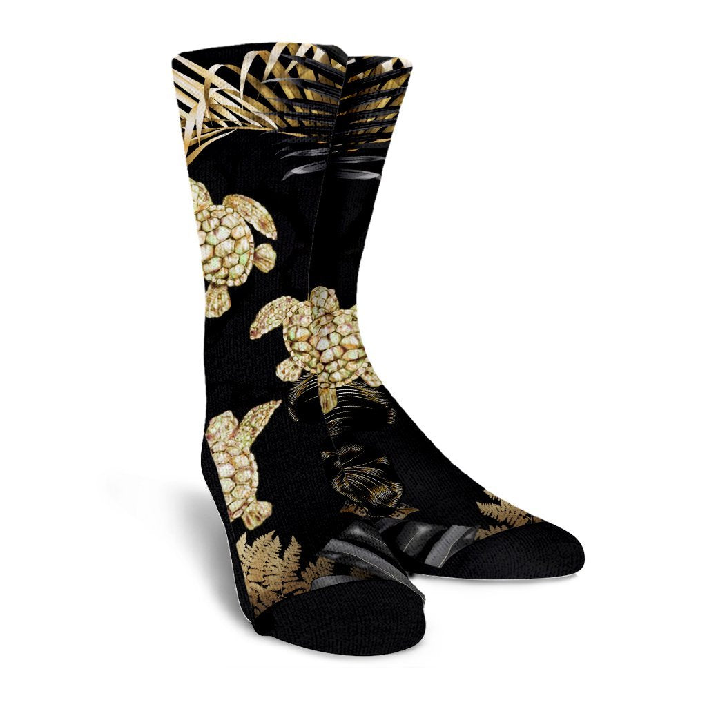 Hawaiian - Golden Tropical Turtle Crew Socks AH - Polynesian Pride