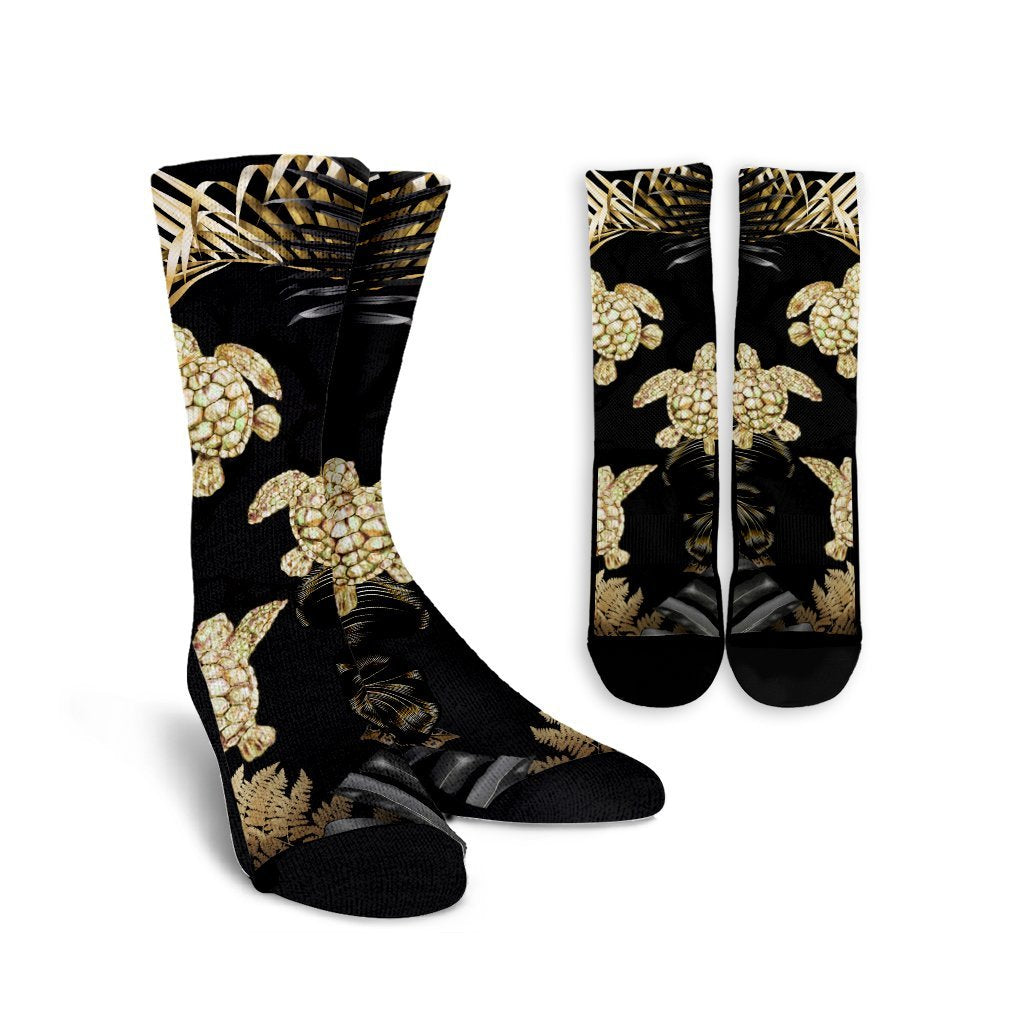Hawaiian - Golden Tropical Turtle Crew Socks AH Crew Socks White - Polynesian Pride