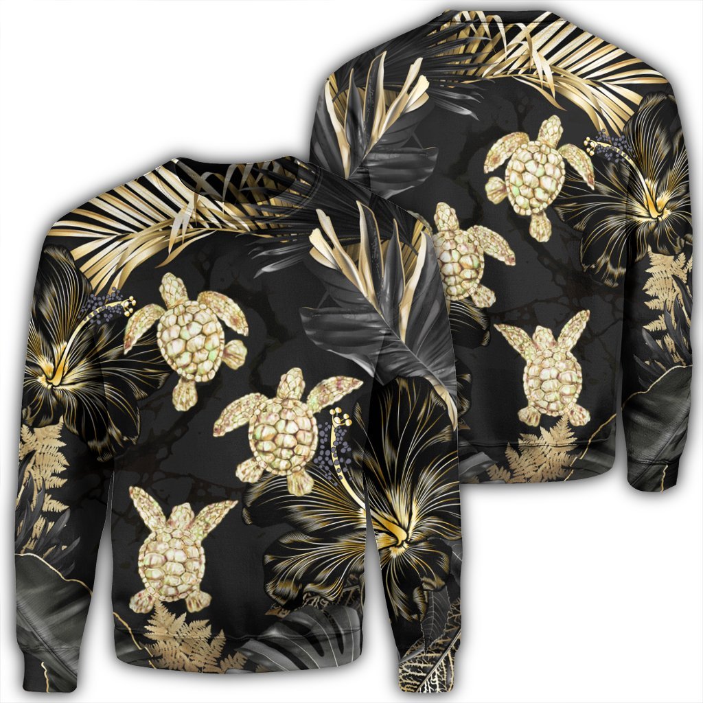 Hawaiian - Golden Tropical Turtle Sweatshirt AH Unisex Black - Polynesian Pride