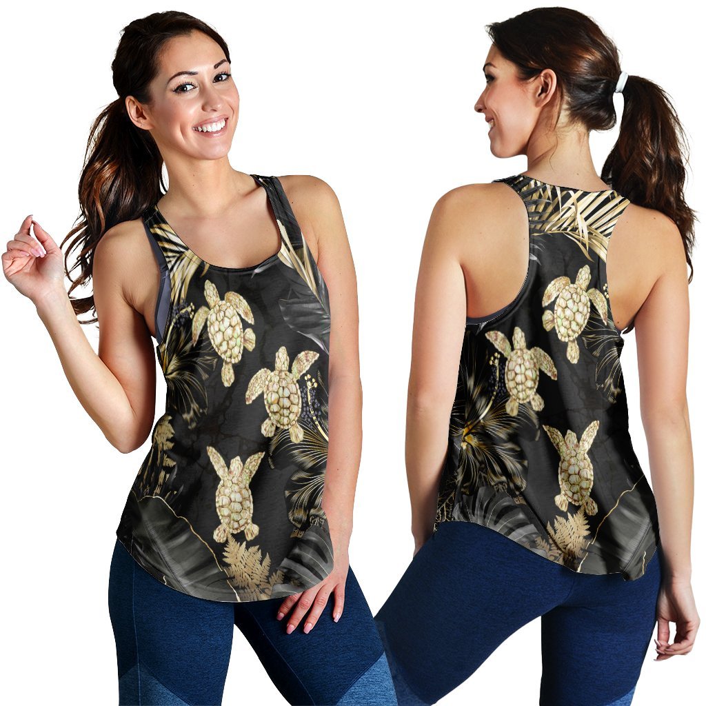 Hawaiian - Golden Tropical Turtle Racerback Tank AH Black - Polynesian Pride
