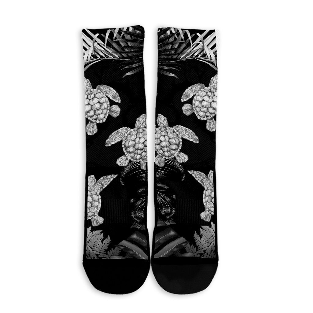 Hawaiian - Silver Tropical Turtle Crew Socks AH - Polynesian Pride
