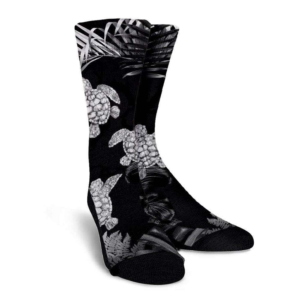 Hawaiian - Silver Tropical Turtle Crew Socks AH - Polynesian Pride