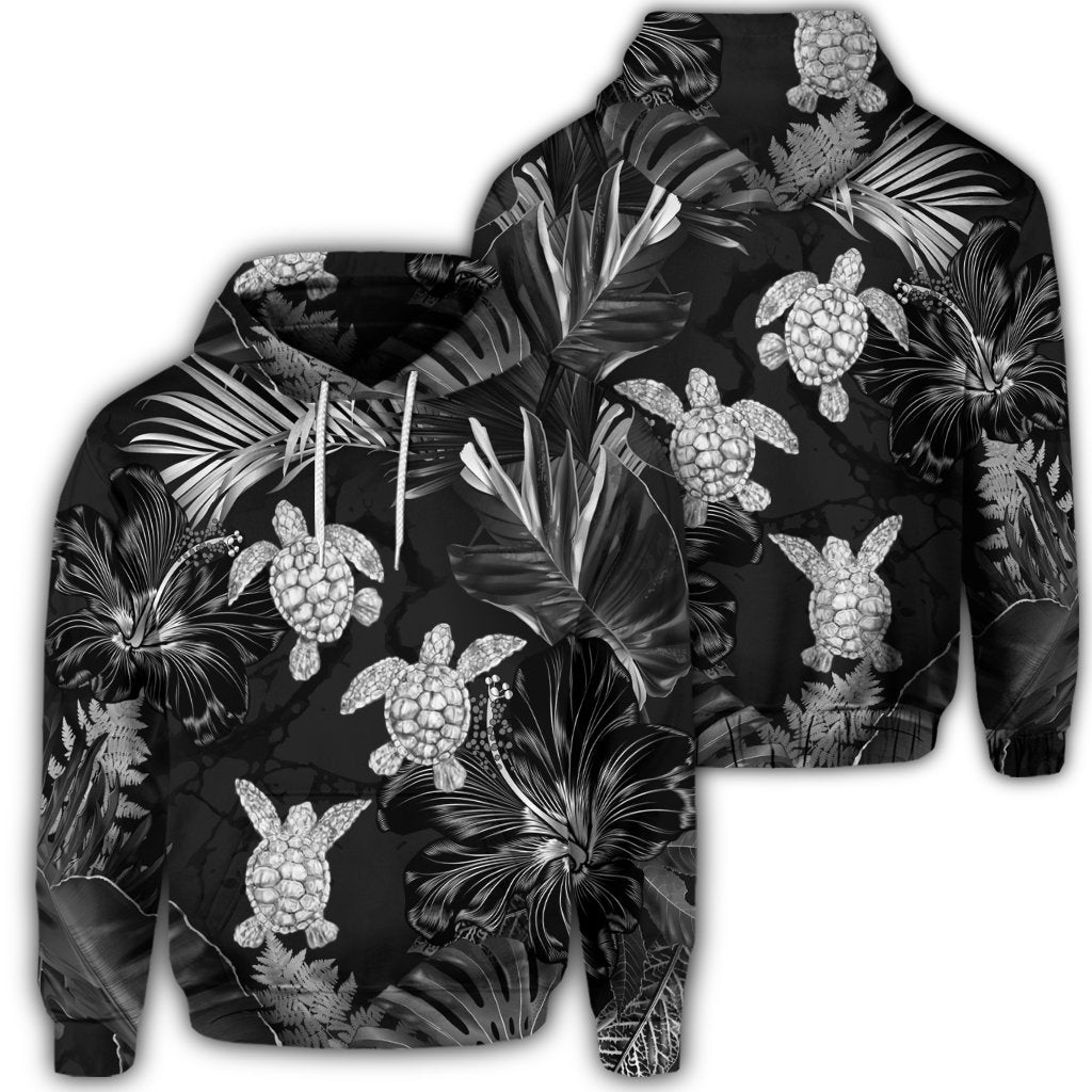 Hawaiian Silver Tropical Turtle Hoodie Unisex Art - Polynesian Pride