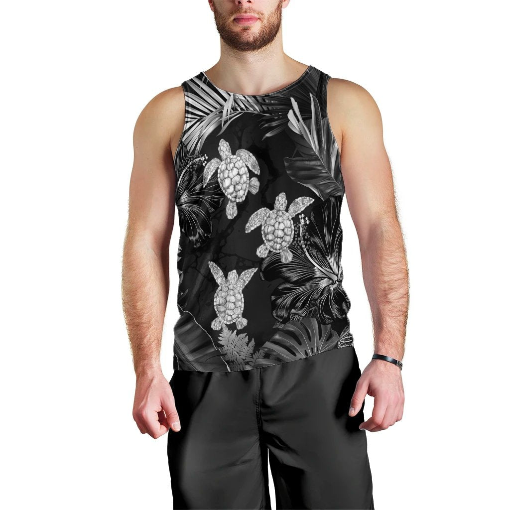 Hawaiian - Silver Tropical Turtle Tank Top AH Black - Polynesian Pride