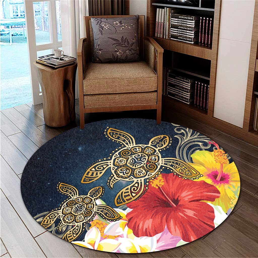 Hawaiian - Hawaii Honu Hibiscus Galaxy Round Carpet - AH - Polynesian Pride