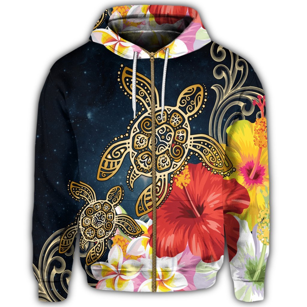 Hawaiian Hawaii Honu Hibiscus Galaxy Zip Hoodie - Polynesian Pride