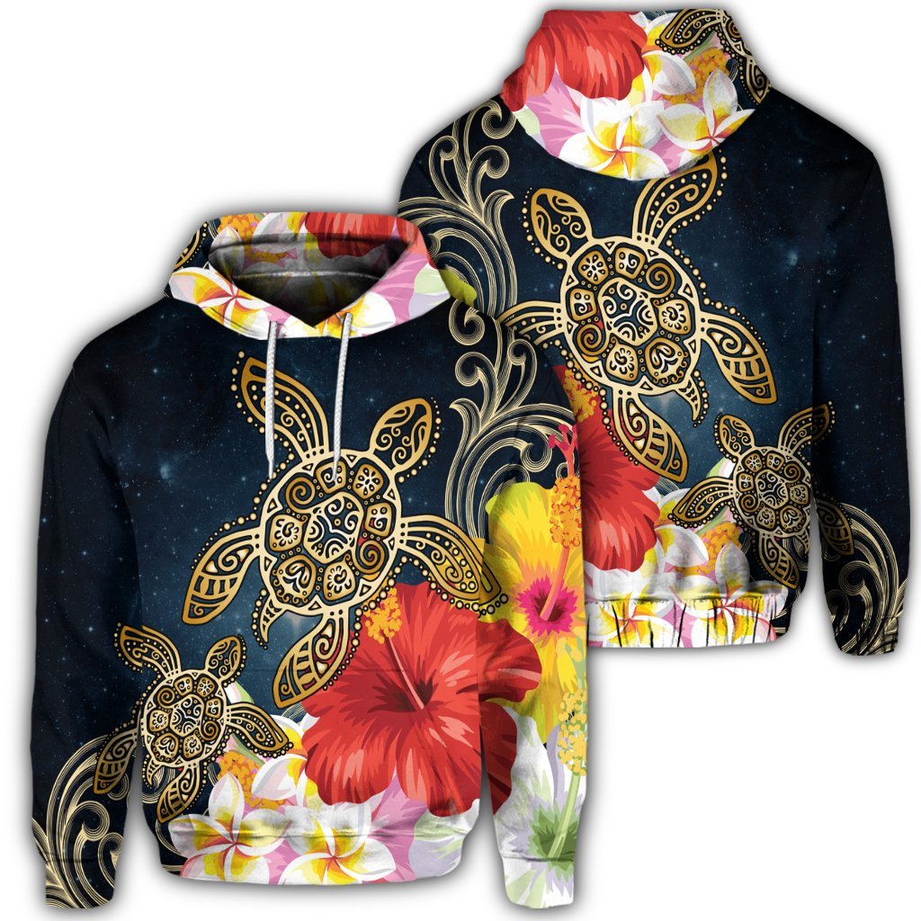 Hawaiian Hoodie Hawaiian Honu Hibiscus Galaxy Hoodie Unisex Art - Polynesian Pride