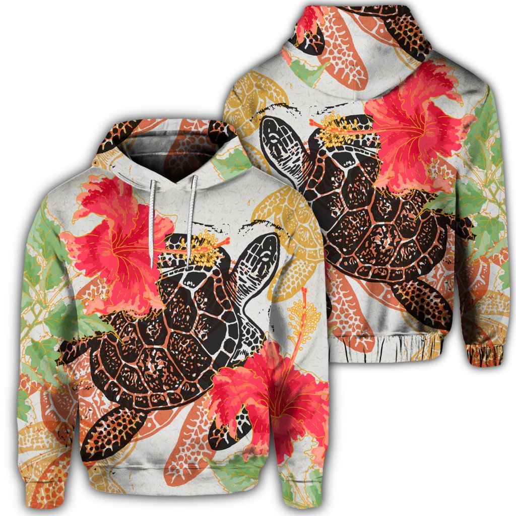 Hawaiian Hoodie Hawaiian Turtle Art Hibiscus Hoodie Unisex Art - Polynesian Pride