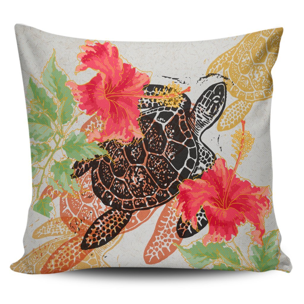 Hawaiian - Hawaii Turtle Art Hibiscus Pillow Covers - AH Pillow Covers Black - Polynesian Pride