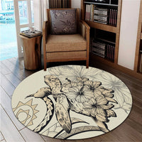 Hawaiian - Hawaii Turtle Hibiscus Polynesian Vintage Round Carpet - Beige - AH - Polynesian Pride