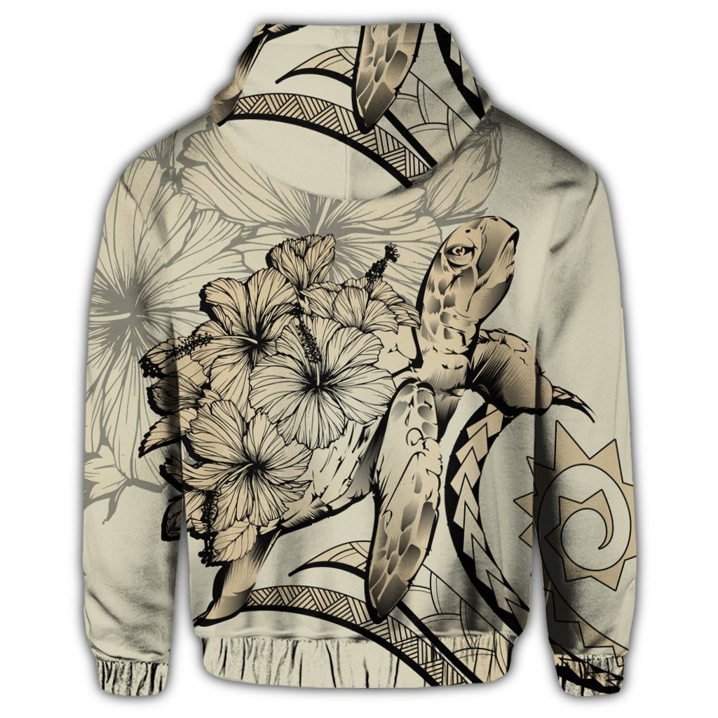 Hawaiian Hawaii Turtle Hibiscus Polynesian Vintage Zip Hoodie Beige - Polynesian Pride