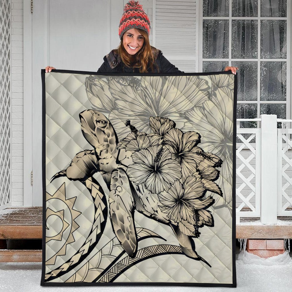 Hawaiian - Hawaii Turtle Hibiscus Polynesian Vintage Premium Quilts - Beige - AH - Polynesian Pride