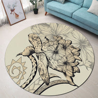 Hawaiian - Hawaii Turtle Hibiscus Polynesian Vintage Round Carpet - Beige - AH - Polynesian Pride