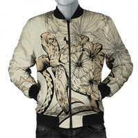 Hawaiian - Hawaii Turtle Hibiscus Polynesian Vintage Bomber Jacket - Beige - AH Black Unisex - Polynesian Pride