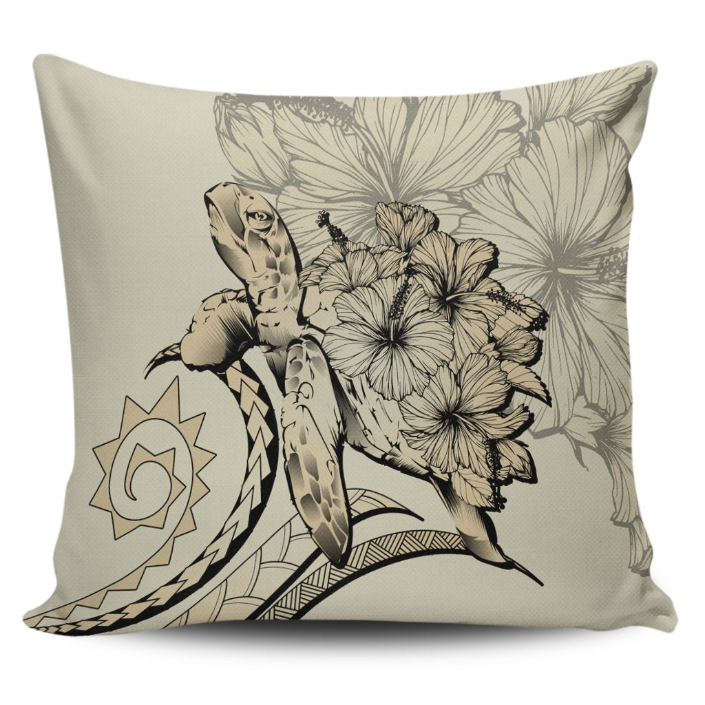 Hawaiian - Hawaii Turtle Hibiscus Polynesian Vintage Pillow Covers - Beige - AH Pillow Covers Black - Polynesian Pride