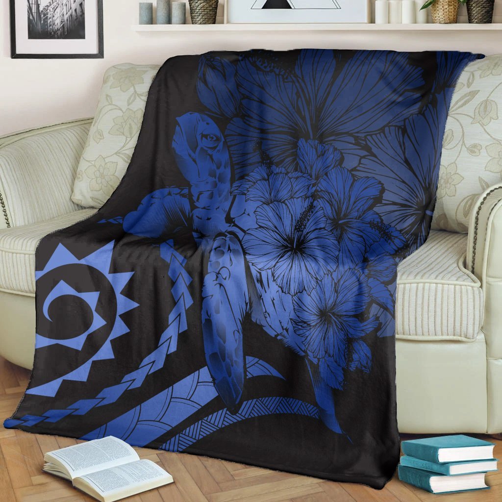 Hawaii Blanket - Hawaii Turtle Hibiscus Polynesian Vintage Premium Blankets - Blue - AH - Polynesian Pride