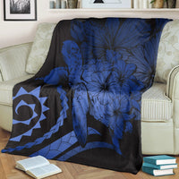 Hawaii Blanket - Hawaii Turtle Hibiscus Polynesian Vintage Premium Blankets - Blue - AH - Polynesian Pride