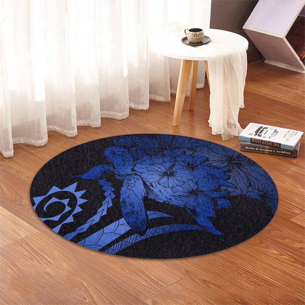 Hawaiian - Hawaii Turtle Hibiscus Polynesian Vintage Round Carpet - Blue - AH - Polynesian Pride