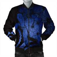 Hawaiian - Hawaii Turtle Hibiscus Polynesian Vintage Bomber Jacket - Blue - AH Black Unisex - Polynesian Pride