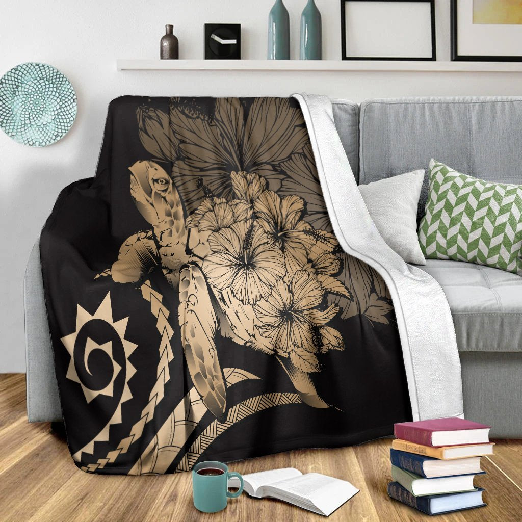 Hawaii Blanket - Hawaii Turtle Hibiscus Polynesian Vintage Premium Blankets - Gold - AH - Polynesian Pride