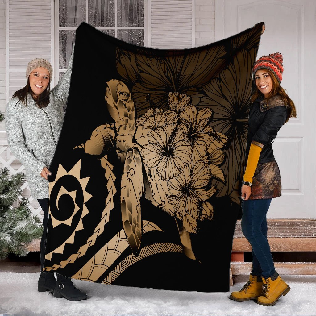 Hawaii Blanket - Hawaii Turtle Hibiscus Polynesian Vintage Premium Blankets - Gold - AH - Polynesian Pride