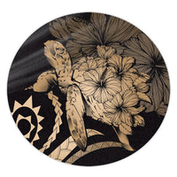 Hawaiian - Hawaii Turtle Hibiscus Polynesian Vintage Round Carpet - Gold - AH Round Carpet Luxurious Plush - Polynesian Pride