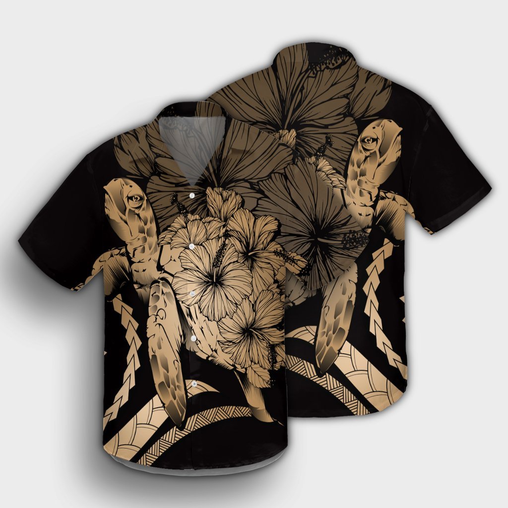 Hawaiian - Hawaii Turtle Hibiscus Polynesian Vintage Hawaiian Shirt - Gold - AH - Polynesian Pride