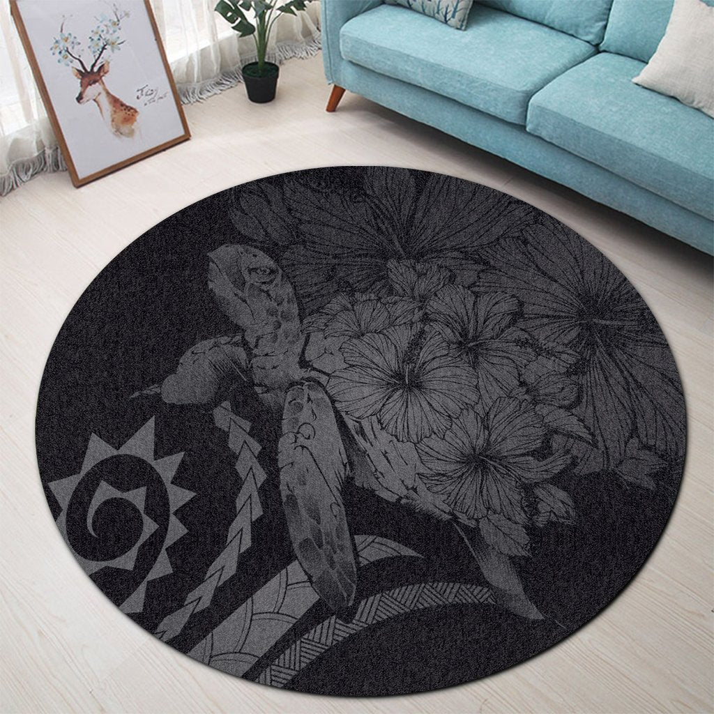 Hawaiian - Hawaii Turtle Hibiscus Polynesian Vintage Round Carpet - Gray - AH - Polynesian Pride