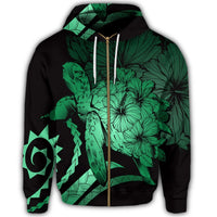 Hawaiian Hawaii Turtle Hibiscus Polynesian Vintage Zip Hoodie Green - Polynesian Pride