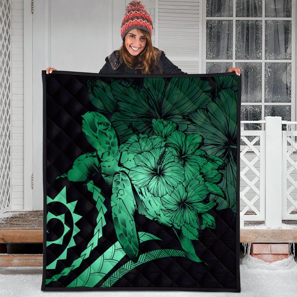 Hawaiian - Hawaii Turtle Hibiscus Polynesian Vintage Premium Quilts - Green - AH - Polynesian Pride