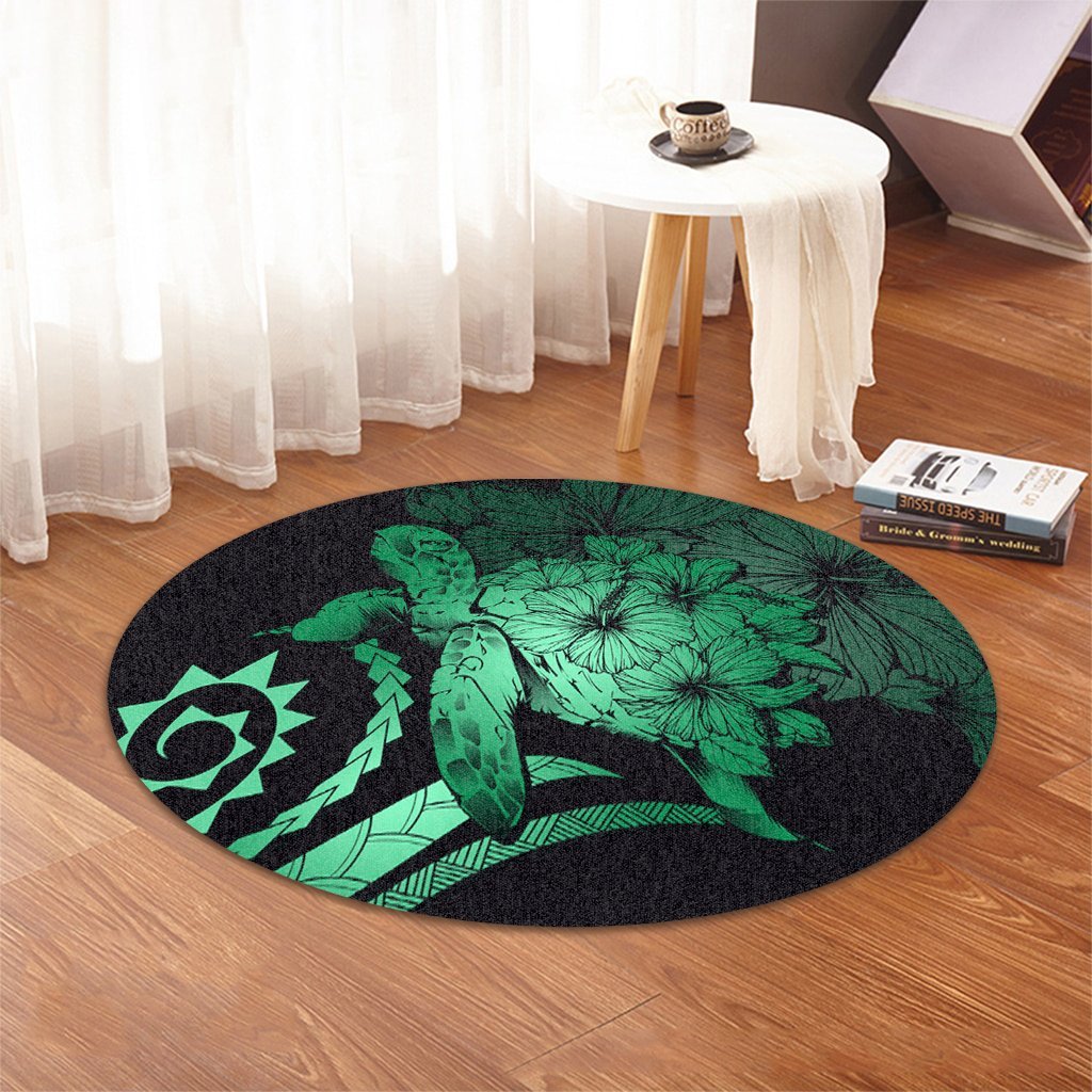 Hawaiian - Hawaii Turtle Hibiscus Polynesian Vintage Round Carpet - Green - AH - Polynesian Pride