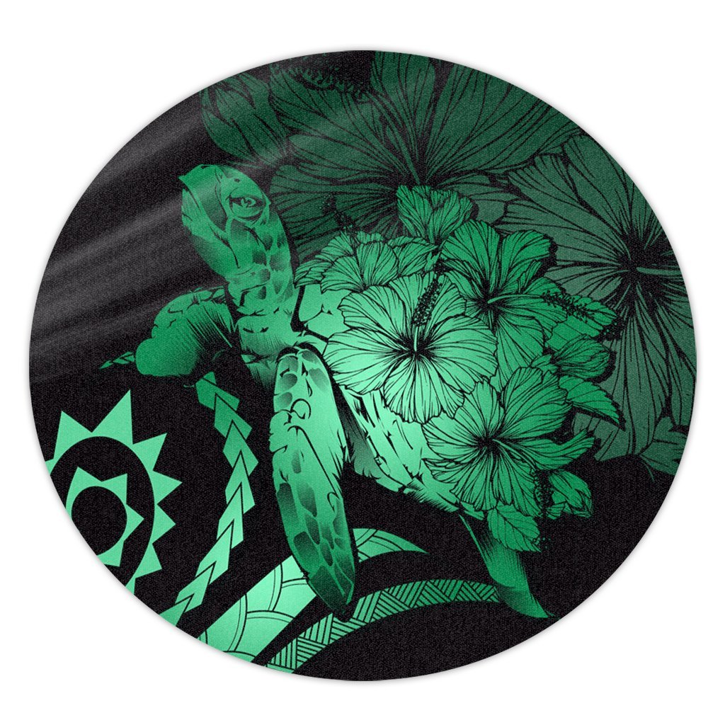 Hawaiian - Hawaii Turtle Hibiscus Polynesian Vintage Round Carpet - Green - AH Round Carpet Luxurious Plush - Polynesian Pride