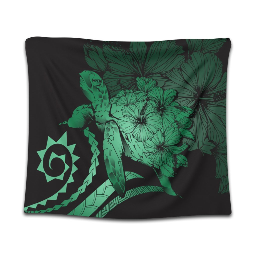 Hawaiian - Hawaii Turtle Hibiscus Polynesian Vintage Tapestry - Green - AH Wall Tapestry Black - Polynesian Pride