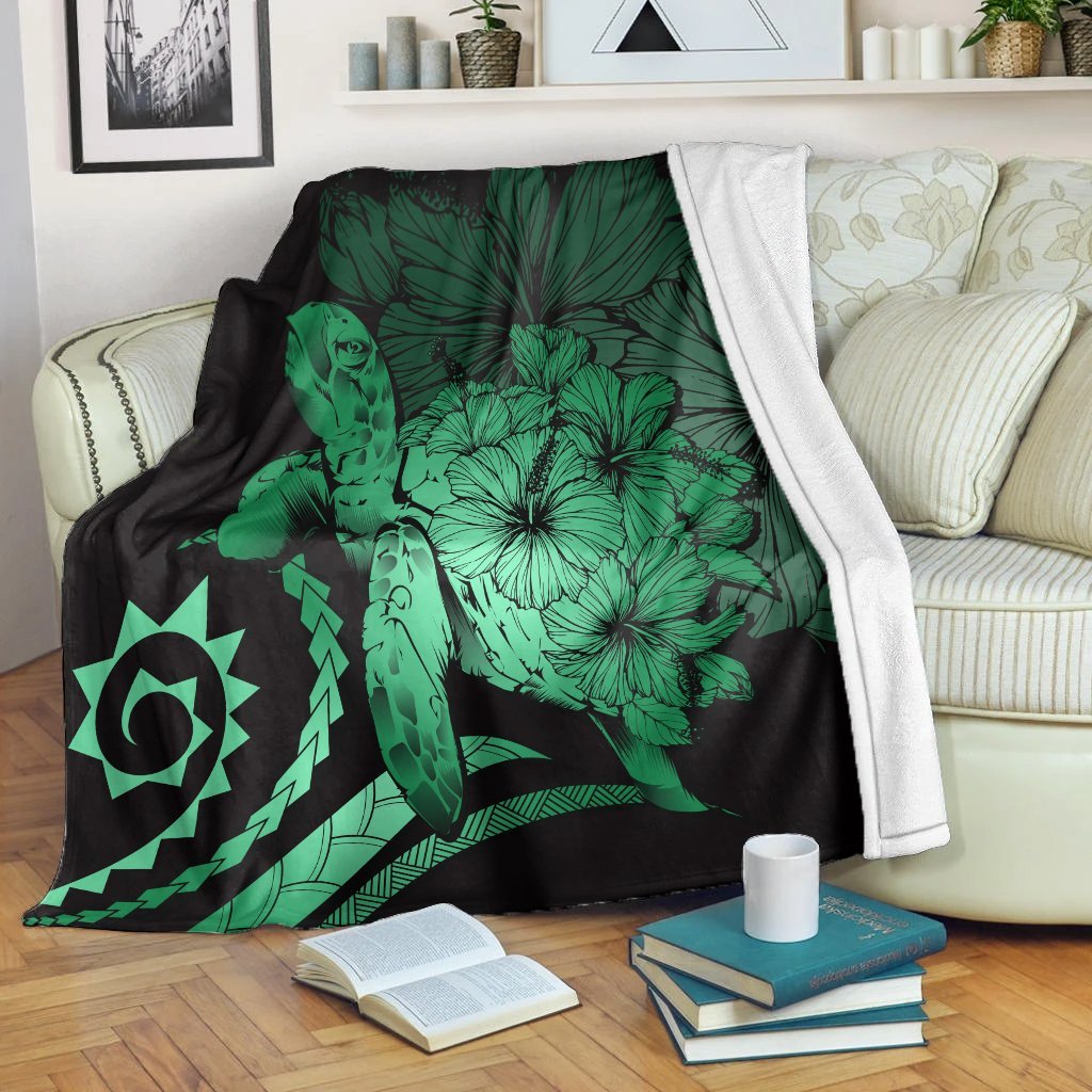 Hawaii Blanket - Hawaii Turtle Hibiscus Polynesian Vintage Premium Blankets - Green - AH White - Polynesian Pride