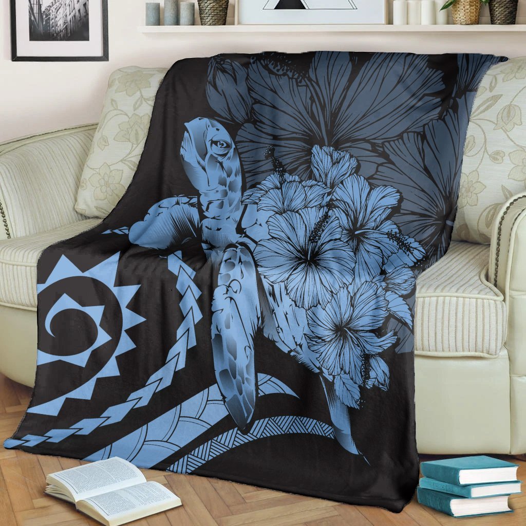 Hawaii Blanket - Hawaii Turtle Hibiscus Polynesian Vintage Premium Blankets - Pastel Blue - AH - Polynesian Pride