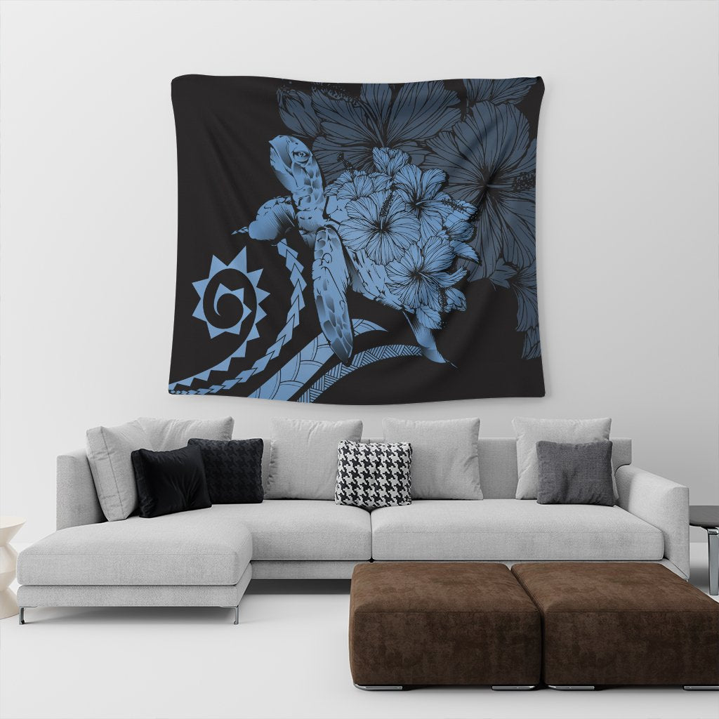 Hawaiian - Hawaii Turtle Hibiscus Polynesian Vintage Tapestry - Pastel Blue - AH - Polynesian Pride