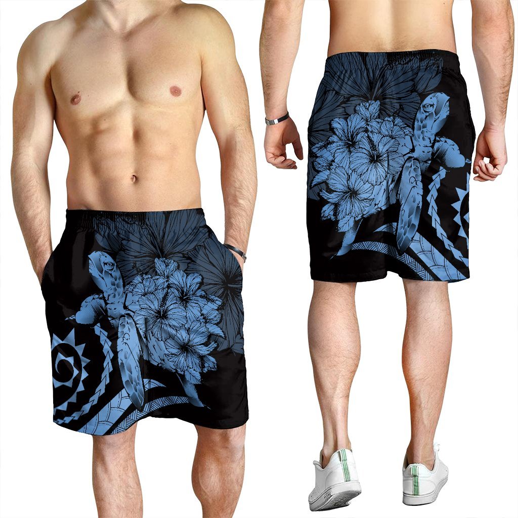 Hawaiian - Hawaii Turtle Hibiscus Polynesian Vintage Men's Shorts - Pastel Blue - AH - Polynesian Pride