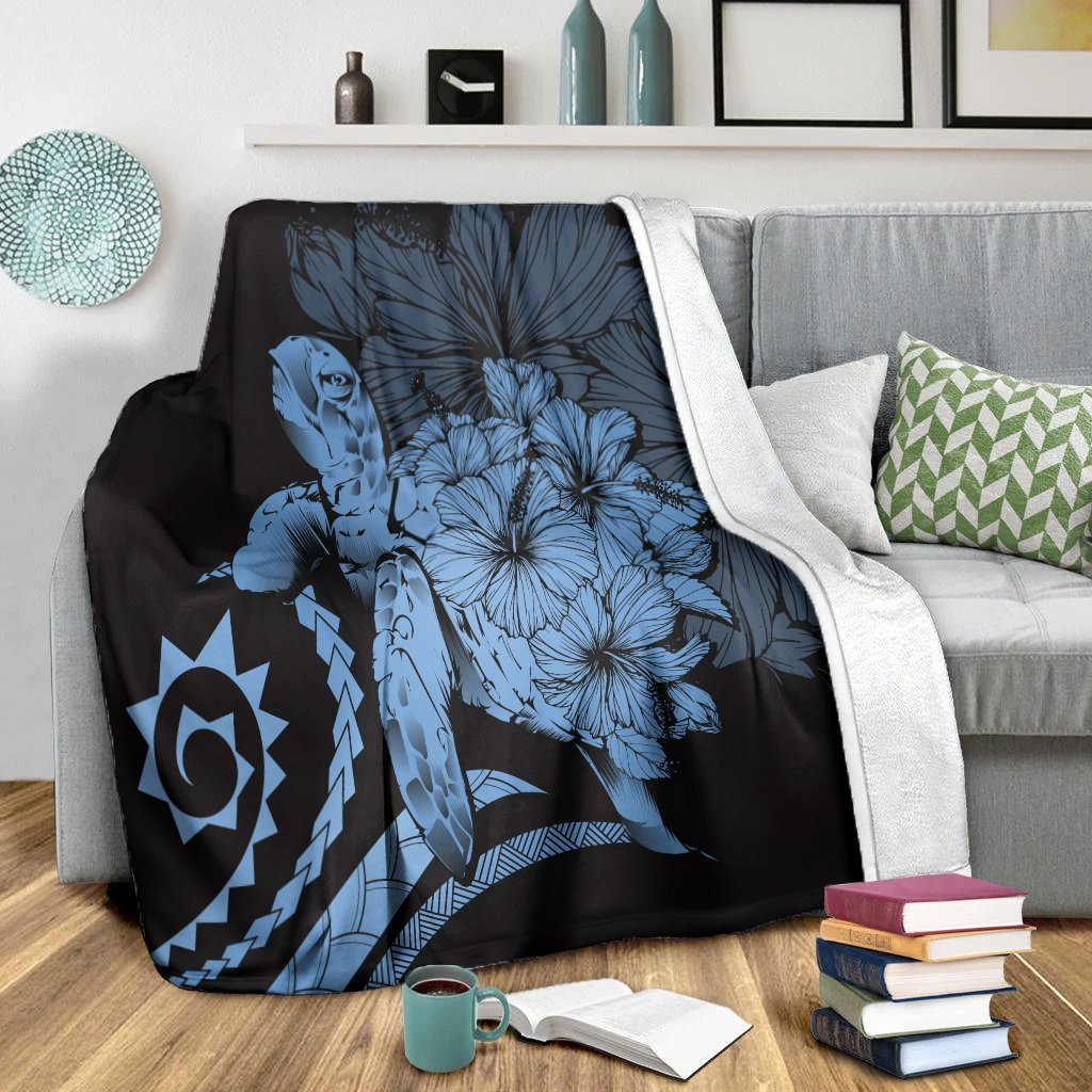 Hawaii Blanket - Hawaii Turtle Hibiscus Polynesian Vintage Premium Blankets - Pastel Blue - AH - Polynesian Pride