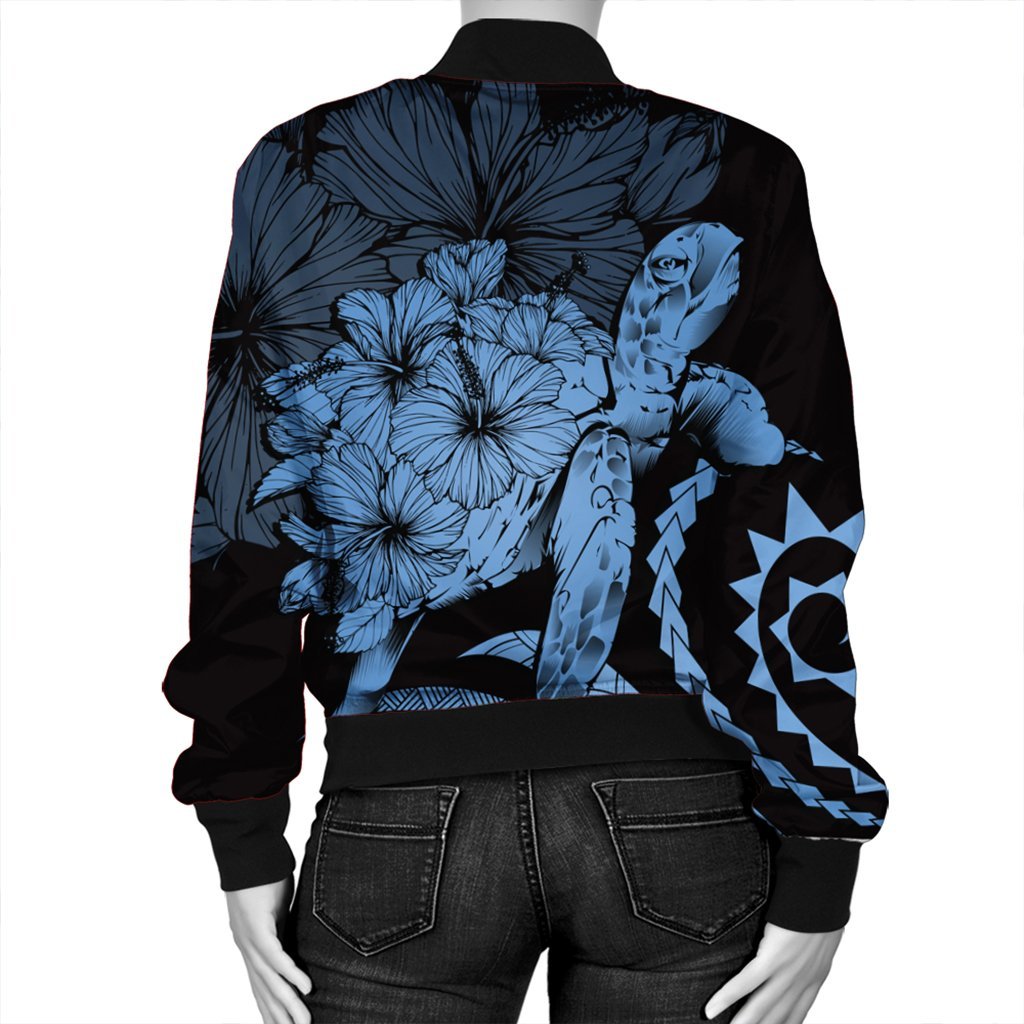 Hawaiian - Hawaii Turtle Hibiscus Polynesian Vintage Bomber Jacket - Pastel Blue - AH - Polynesian Pride