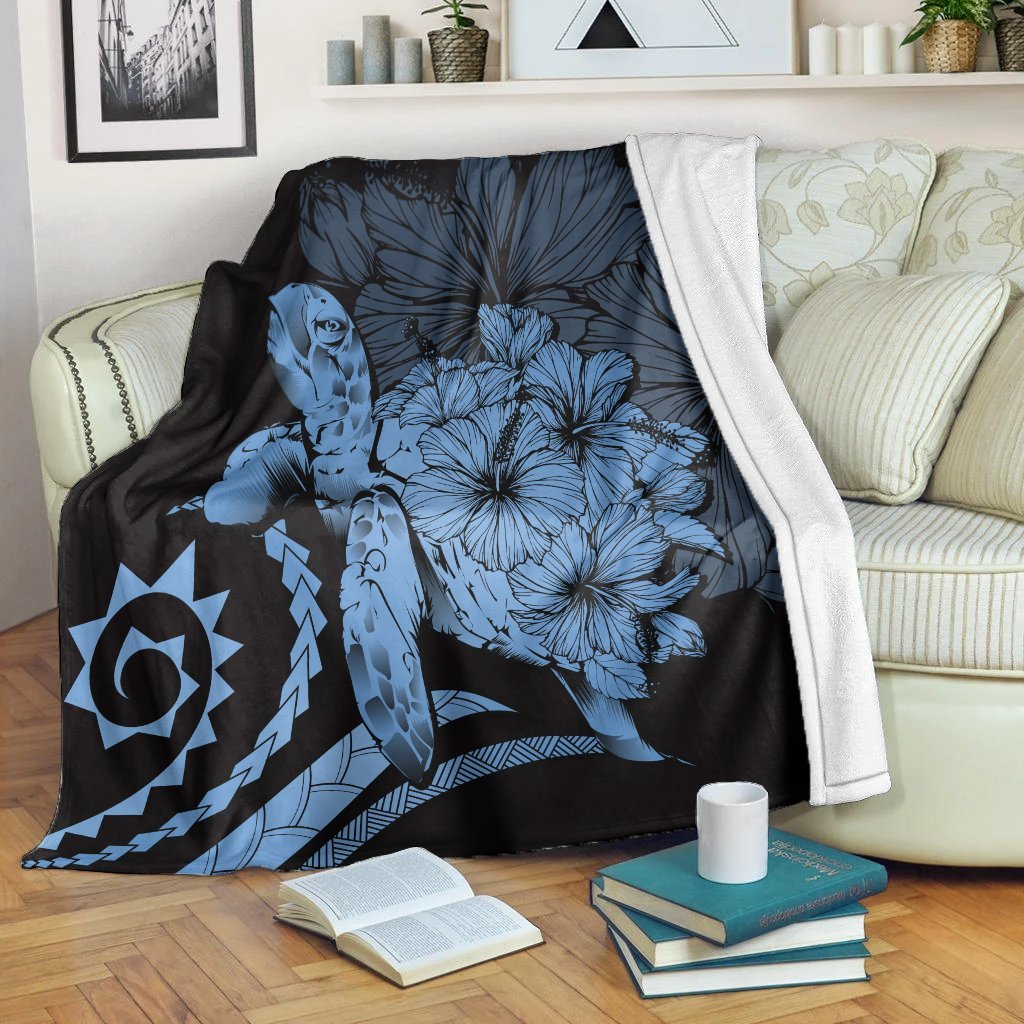 Hawaii Blanket - Hawaii Turtle Hibiscus Polynesian Vintage Premium Blankets - Pastel Blue - AH White - Polynesian Pride