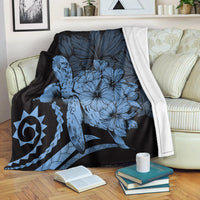 Hawaii Blanket - Hawaii Turtle Hibiscus Polynesian Vintage Premium Blankets - Pastel Blue - AH White - Polynesian Pride