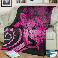 Hawaii Blanket - Hawaii Turtle Hibiscus Polynesian Vintage Premium Blankets - Pink - AH - Polynesian Pride