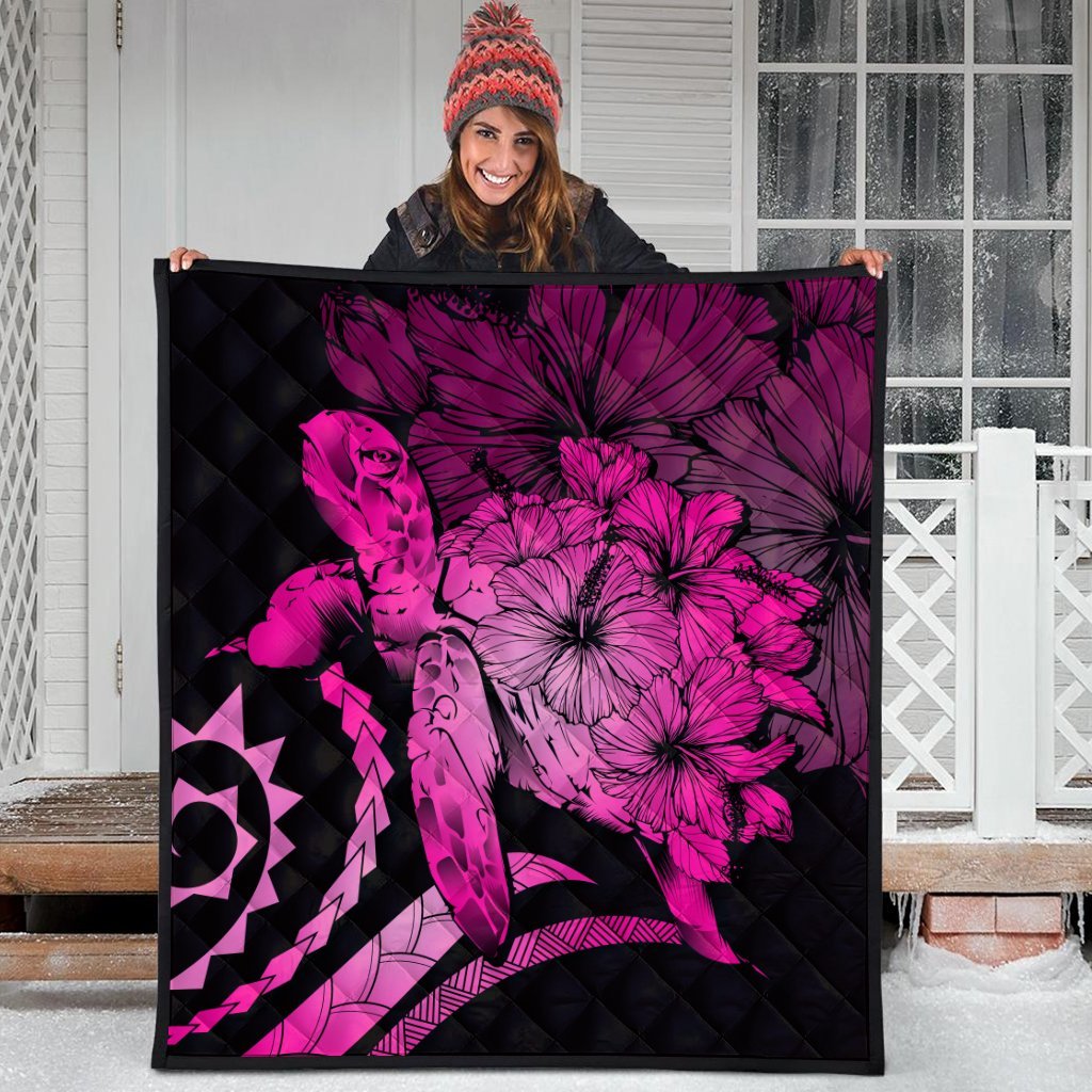 Hawaiian - Hawaii Turtle Hibiscus Polynesian Vintage Premium Quilts - Pink - AH - Polynesian Pride