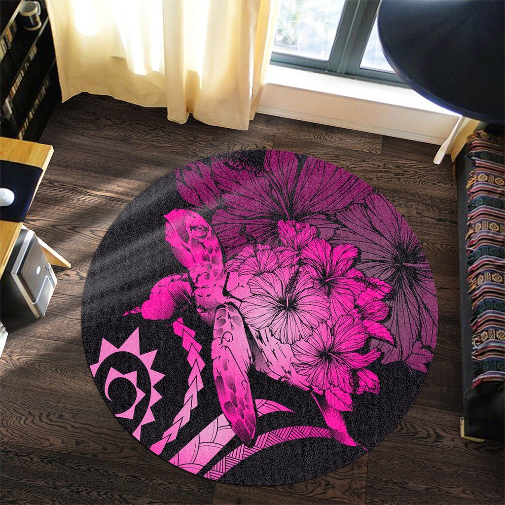 Hawaiian - Hawaii Turtle Hibiscus Polynesian Vintage Round Carpet - Pink - AH - Polynesian Pride