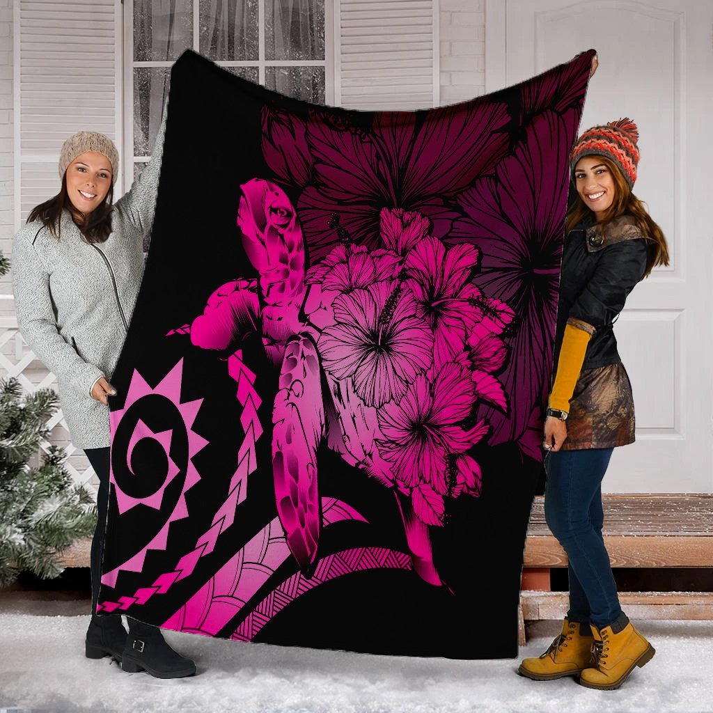 Hawaii Blanket - Hawaii Turtle Hibiscus Polynesian Vintage Premium Blankets - Pink - AH - Polynesian Pride