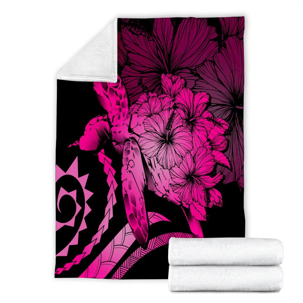 Hawaii Blanket - Hawaii Turtle Hibiscus Polynesian Vintage Premium Blankets - Pink - AH - Polynesian Pride